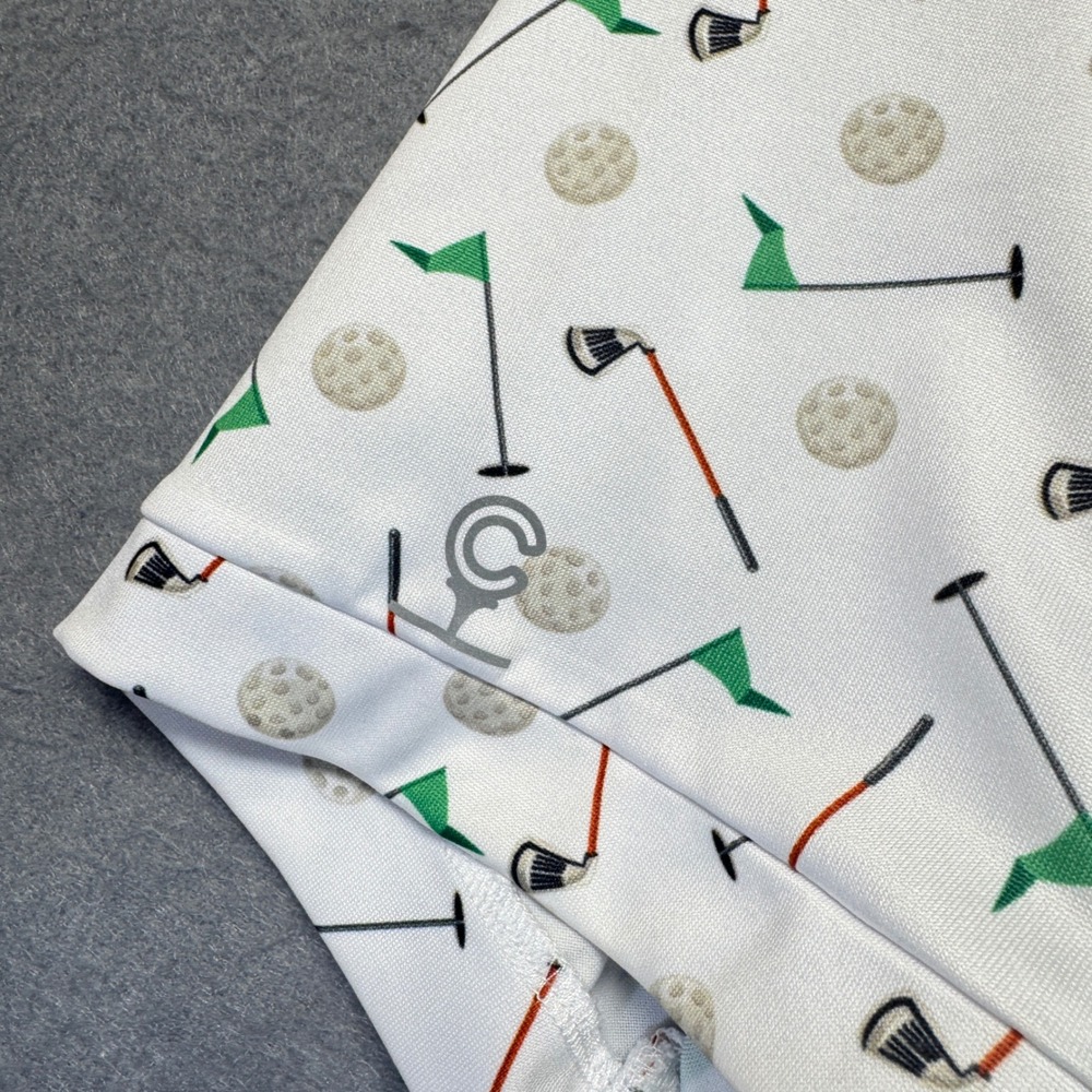 Caddy Cart Mens Golf Polo Shirt All Over Print Golf Clubs Ball Flags Size Medium - Picture 3 of 8